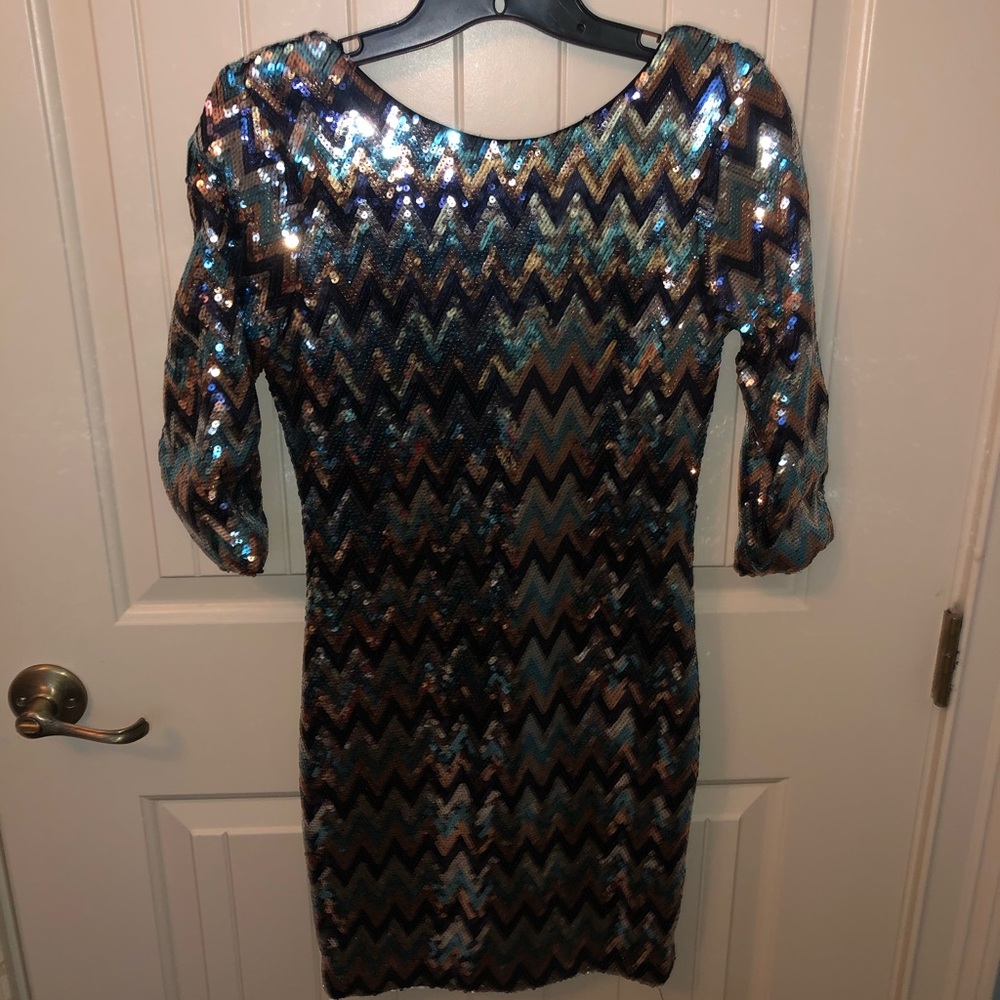 As U Wish Chevron Fitted Sequin Dress
